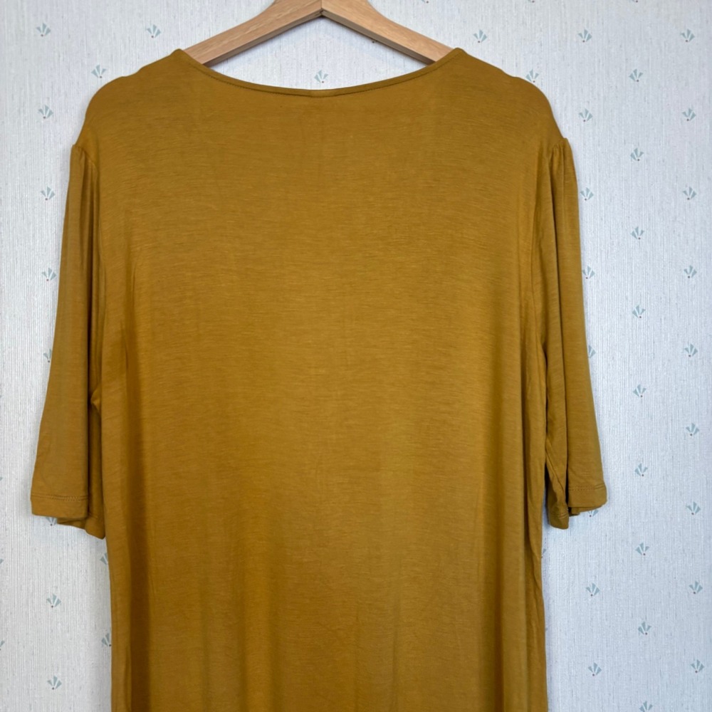 Kate Quinn Bamboo V-Neck Button Front Midi Dress XXL Mustard Yellow Earthy Boho - Picture 8 of 9